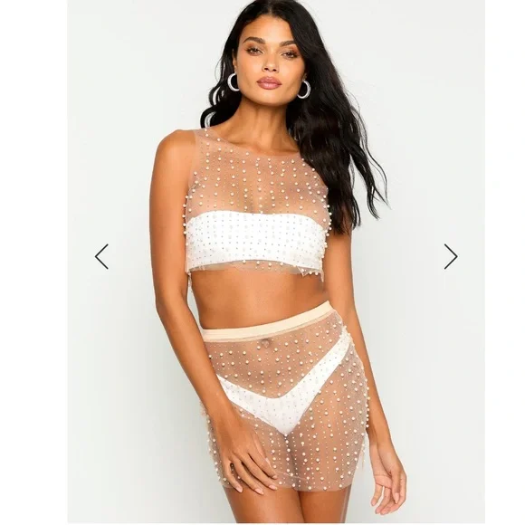 Beach Bunny Glitzy Girl Pearl Mesh Top & Skirt Set - Picture 3 of 10